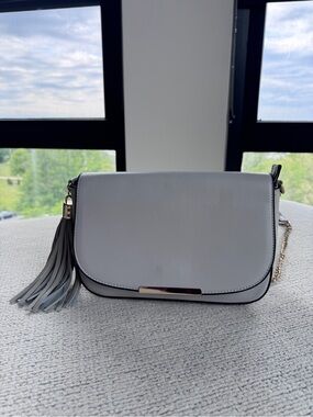 Women's Grey Crossbody Bag with Tassel Accent